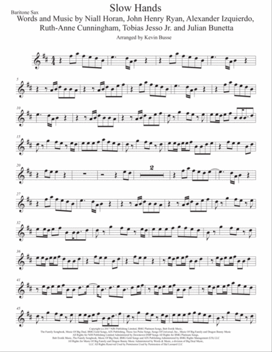 Slow Hands Slow Hands Baritone Saxophone scores gallery preview page 1