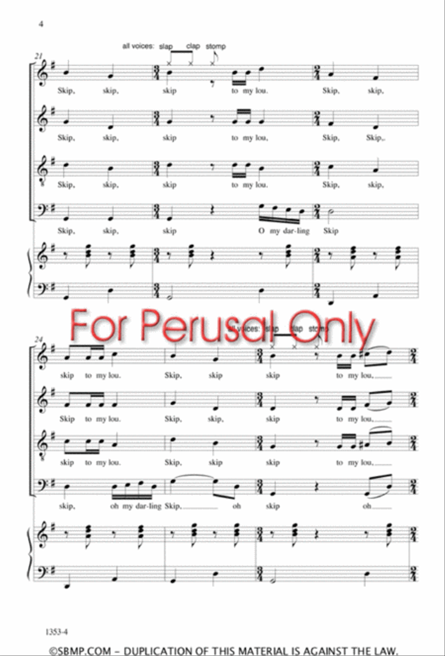 Skip to My Lou - SATB Octavo 4-Part scores gallery preview page 4
