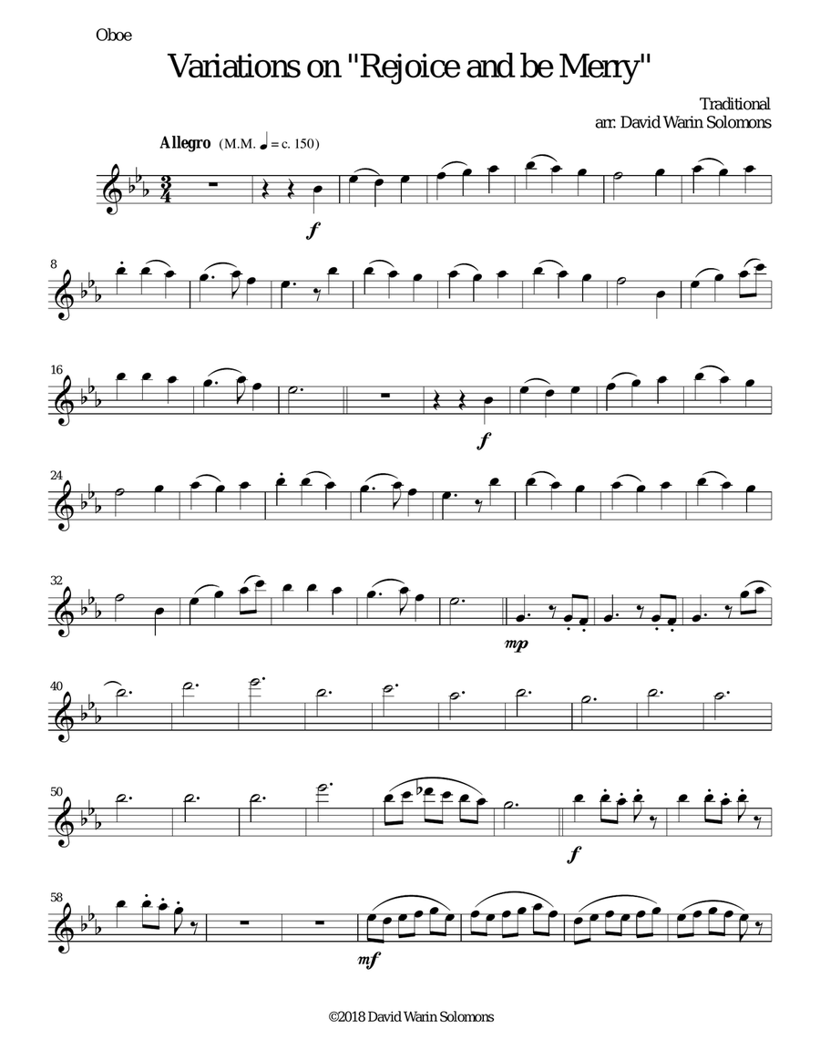 Variations on Rejoice and Be Merry (The Gallery Carol) for reed trio (oboe, clarinet, bassoon) Woodwind Trio scores gallery preview page 6