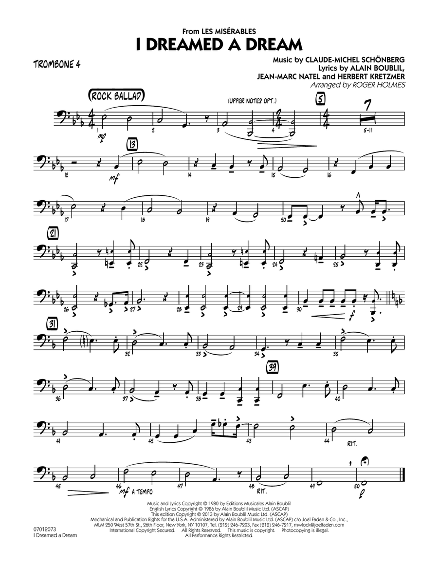 I Dreamed a Dream (from Les Miserables) - Trombone 4 Jazz Ensemble scores gallery preview page 1