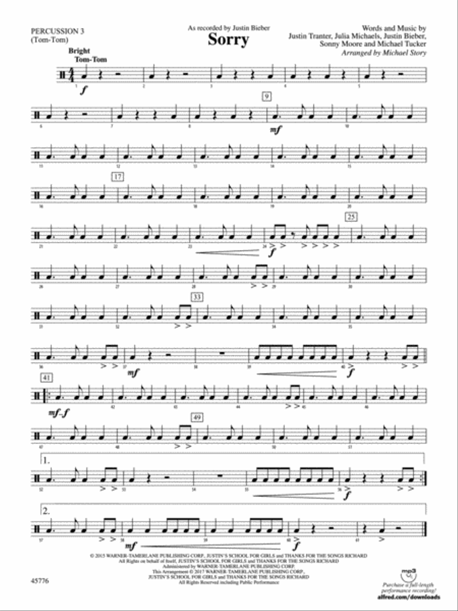 Sorry: 3rd Percussion Sorry: 3rd Percussion Concert Band scores gallery preview page 1