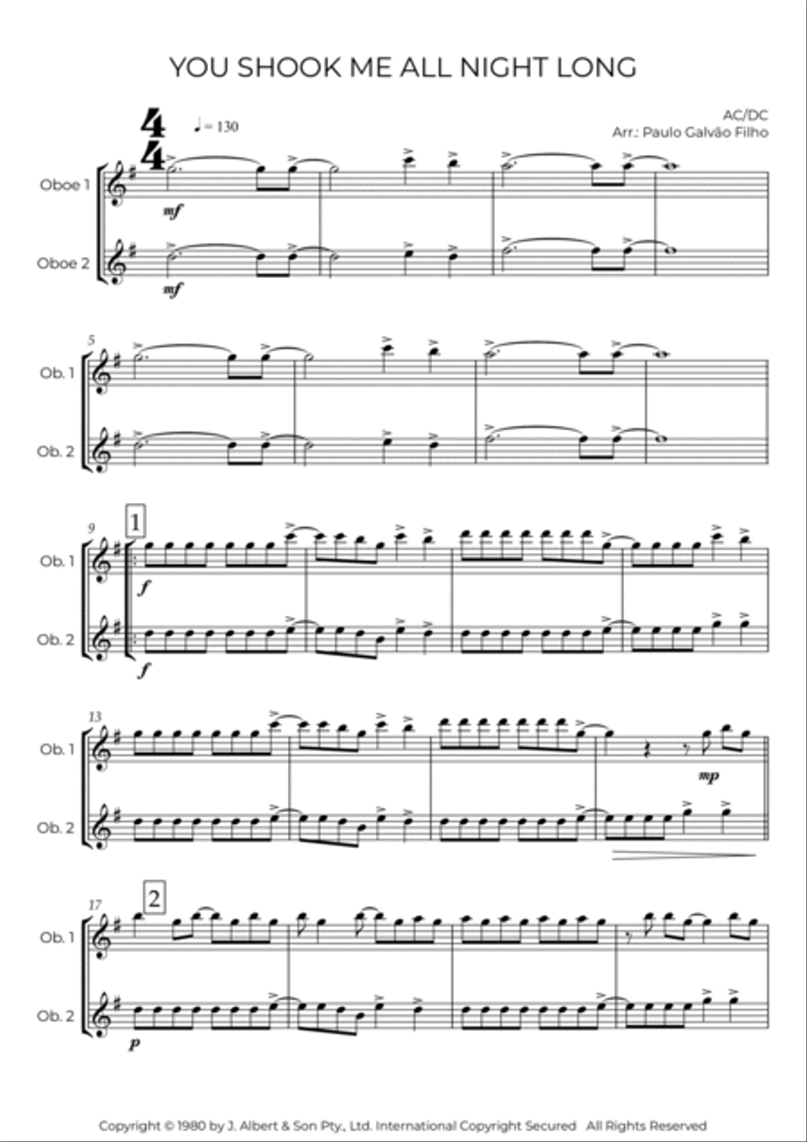 You Shook Me All Night Long Woodwind Duet scores gallery preview page 2