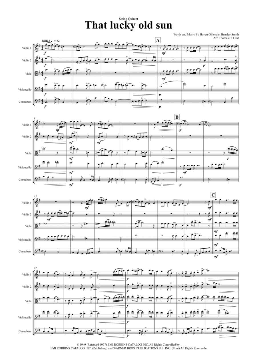 That Lucky Old Sun String Quintet scores gallery preview page 1