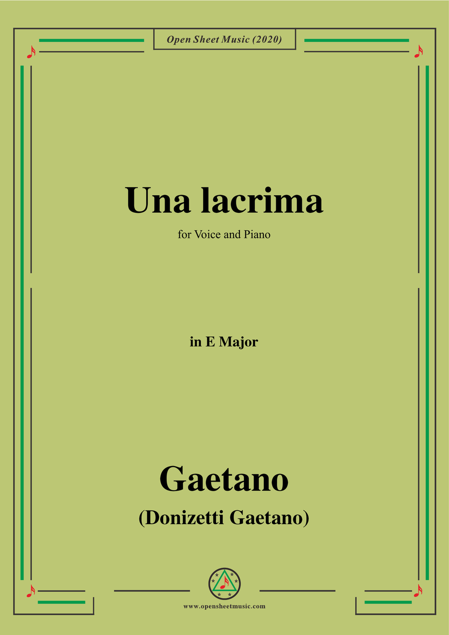 Donizetti-Una lacrima,in E Major,for Voice and Piano Piano, Vocal scores gallery preview page 1