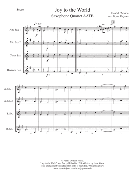 Joy to the World - Sax Quartet AATB image number null
