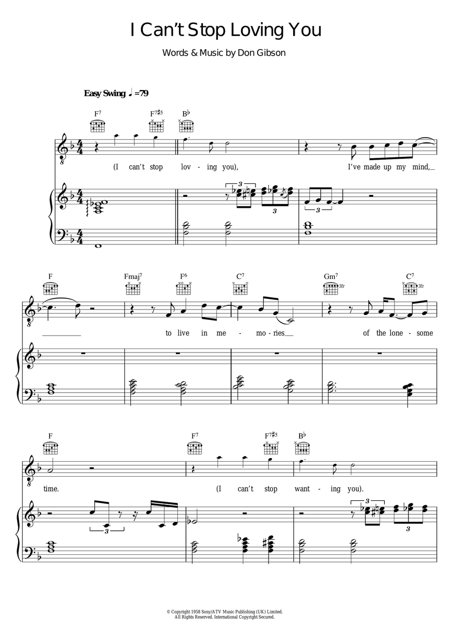 I Can't Stop Loving You Piano, Vocal scores gallery preview page 1