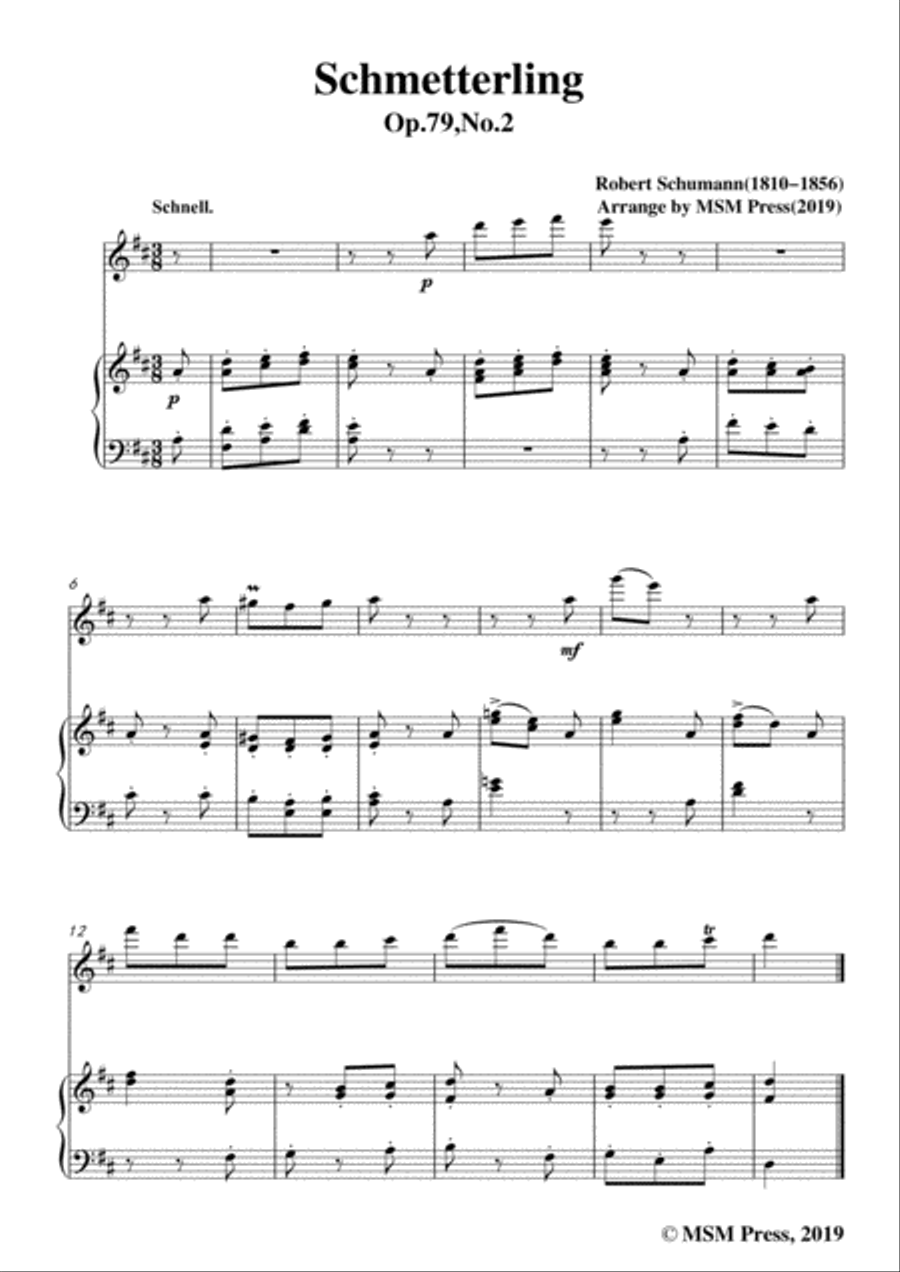 Schumann-Schmetterling,Op.79,No.2,for Flute and Piano Flute Solo scores gallery preview page 3