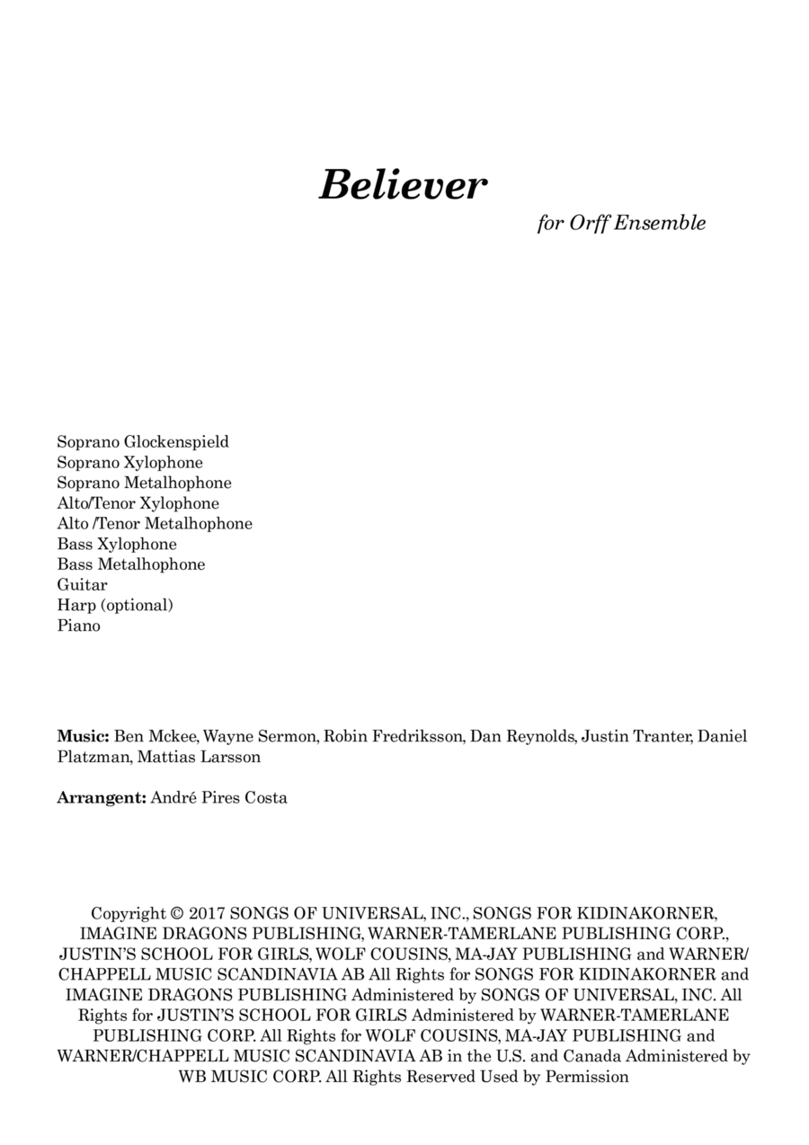 Believer Believer Orff Instrument scores gallery preview page 1