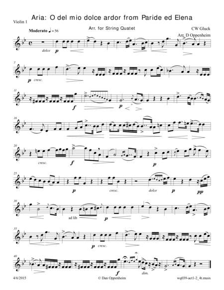 Gluck: Aria from Paride ed Elena "O del mio dolce ardor" arr. for String Quartet image number null