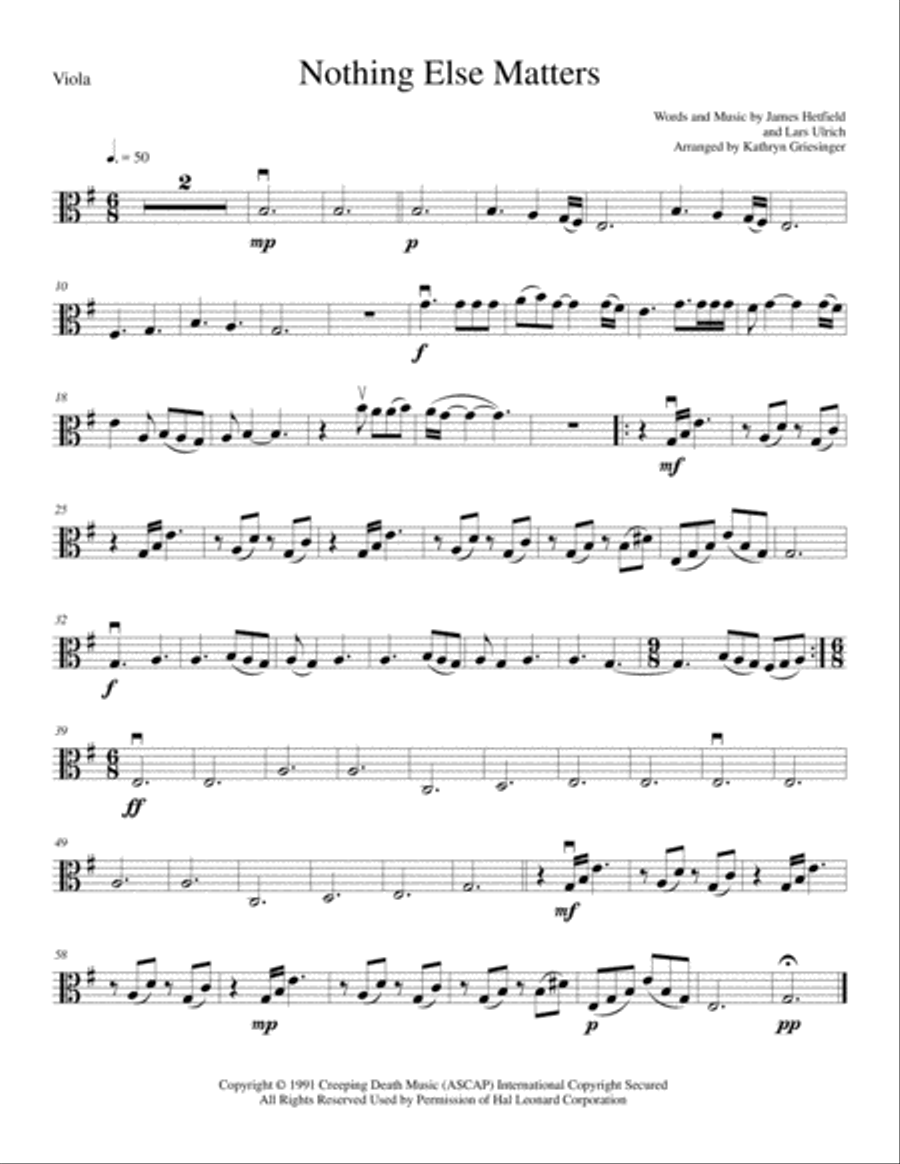 Nothing Else Matters String Quartet scores gallery preview page 3