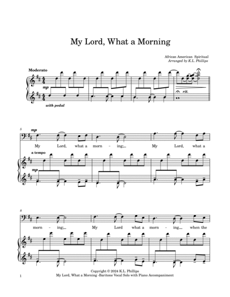 My Lord, What a Morning - Baritone Vocal Solo with Piano Accompaniment image number null
