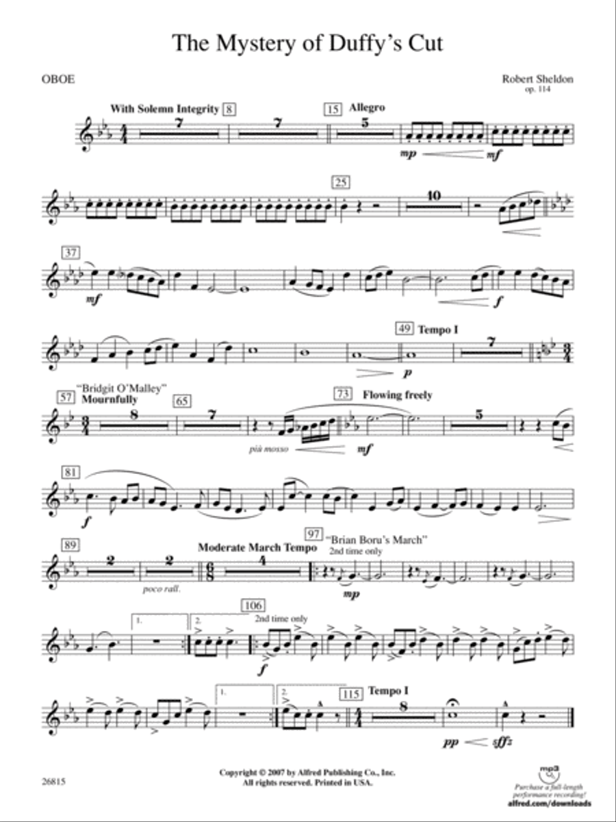 The Mystery of Duffy's Cut: Oboe Concert Band scores gallery preview page 1