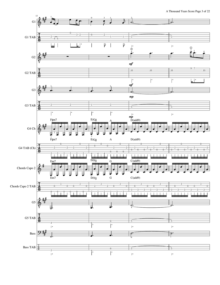 A Thousand Years Guitar Ensemble scores gallery preview page 3