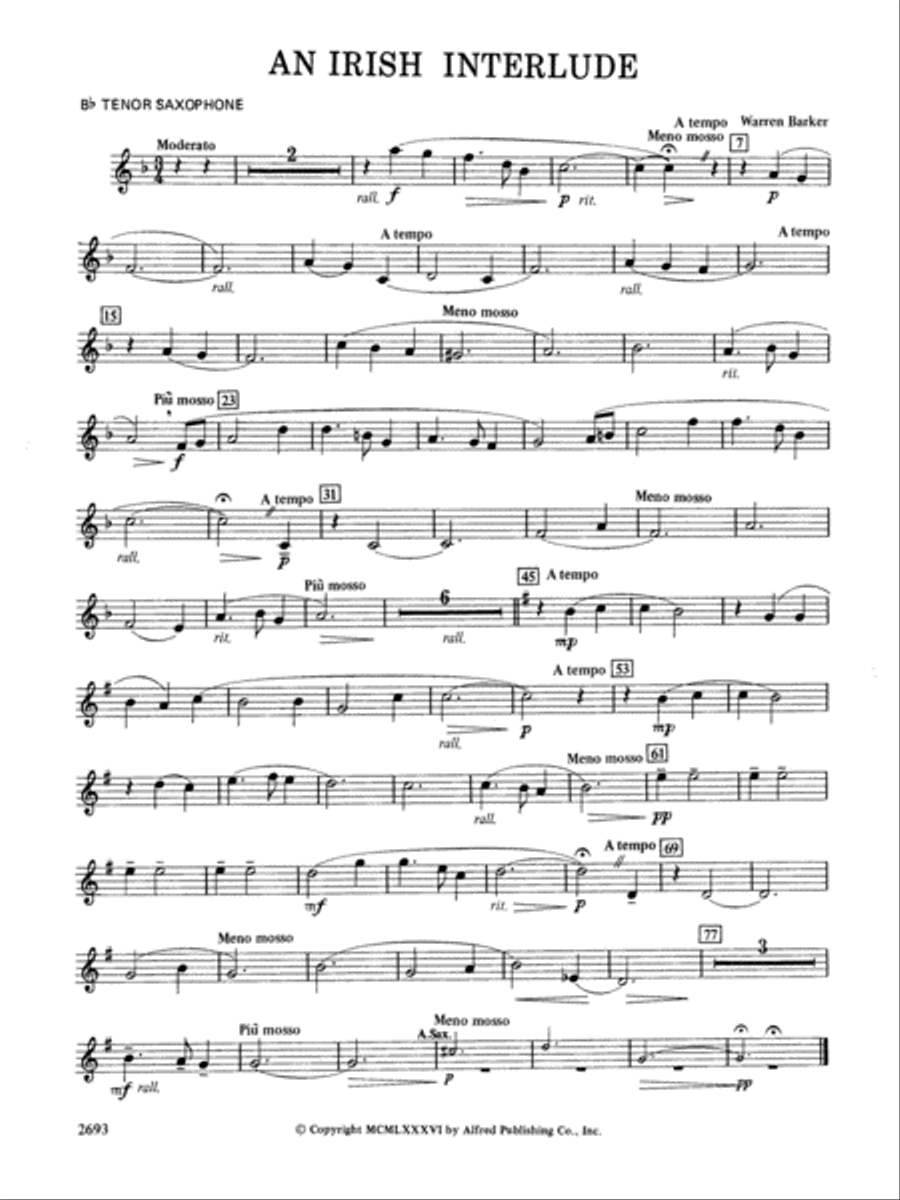 An Irish Interlude: B-flat Tenor Saxophone Concert Band scores gallery preview page 1