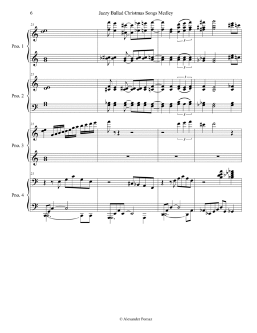 Jazzy Ballad Christmas Songs Medley - Alexander Pomaz - 8 Hands 2 Pianos Piano Duet scores gallery preview page 6