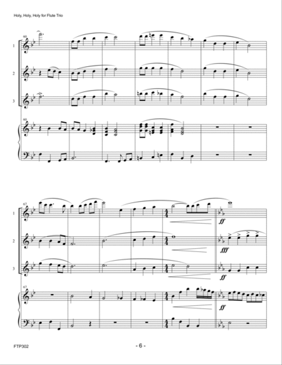HOLY, HOLY, HOLY + WHEN MORNING GILDS THE SKIES - FLUTE TRIO with Piano Accompaniment Small Ensemble scores gallery preview page 6