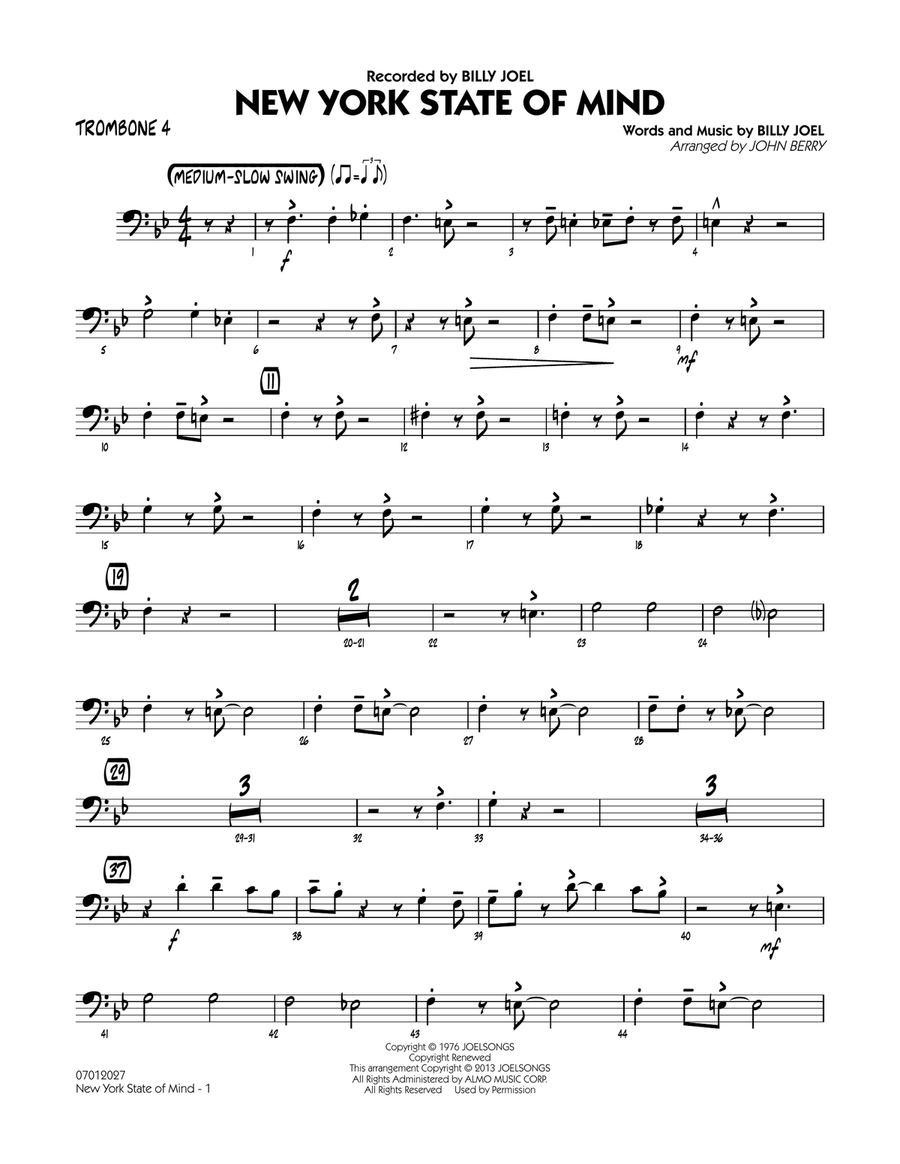 New York State Of Mind - Trombone 4 Jazz Ensemble scores gallery preview page 1