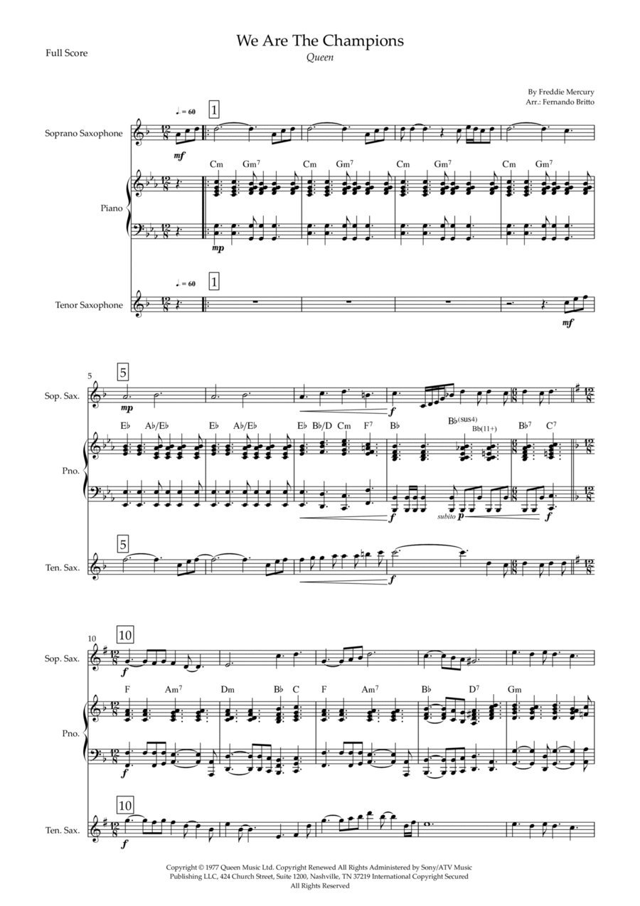 We Are The Champions Woodwind Duet scores gallery preview page 1