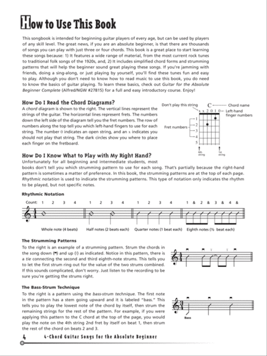 4-Chord Songs for the Absolute Beginner Guitar scores gallery preview page 3