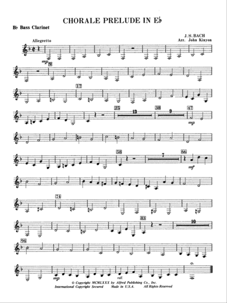 Chorale Prelude in E-Flat: B-flat Bass Clarinet Concert Band scores gallery preview page 1