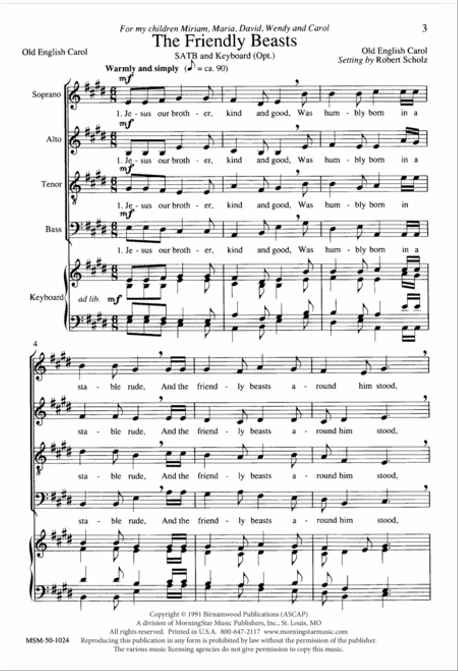 The Friendly Beasts 4-Part scores gallery preview page 1
