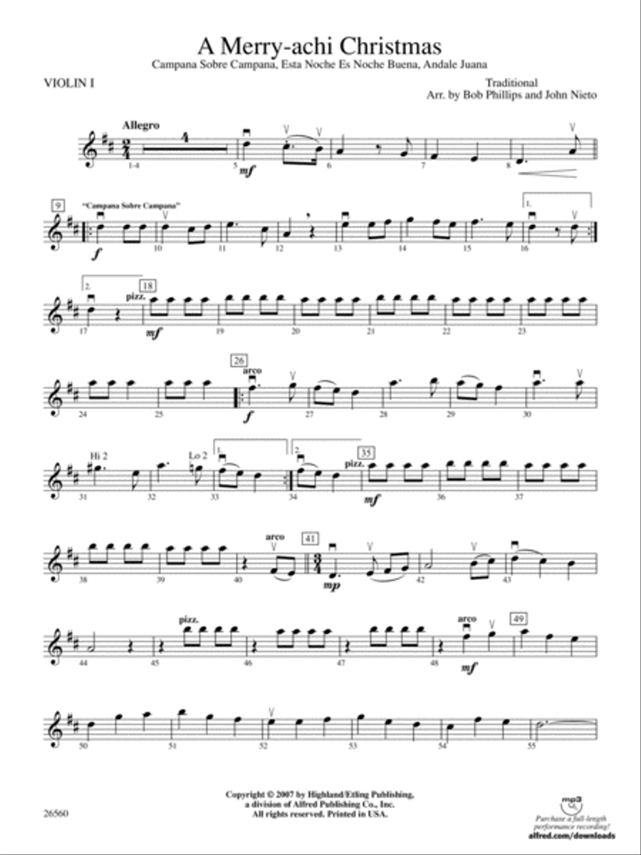 A Merry-achi Christmas: 1st Violin String Orchestra scores gallery preview page 1