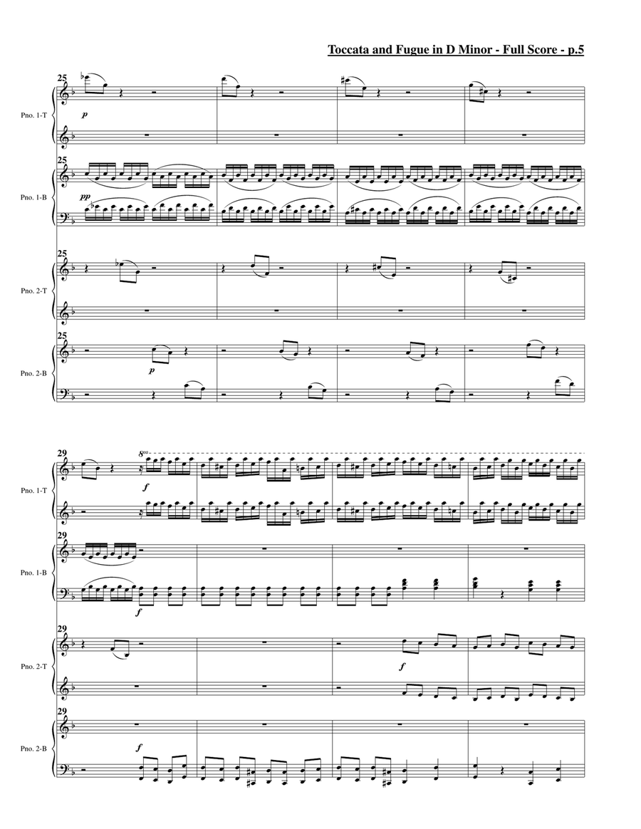 Toccata and Fugue in D Minor (Two Pianos, Eight Hands) Piano Method scores gallery preview page 6