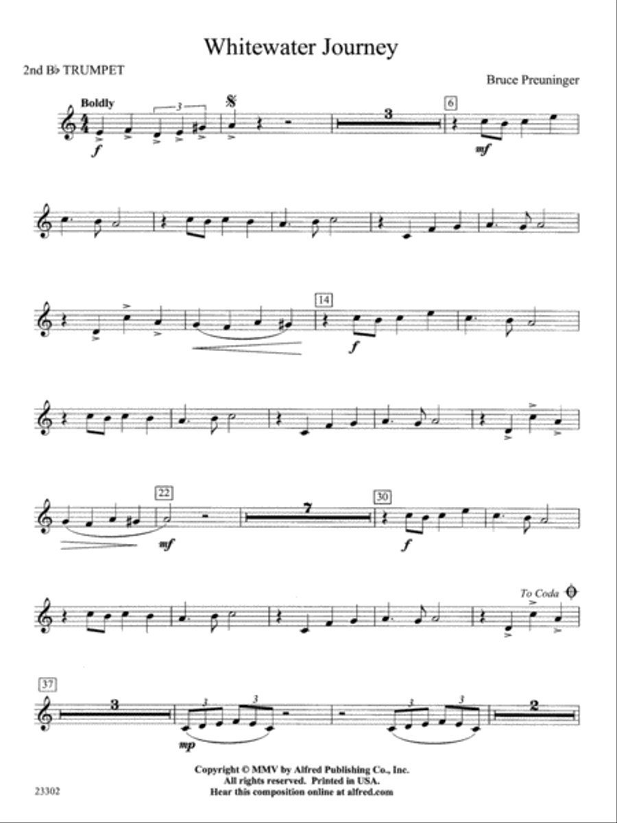 White Water Journey: 2nd B-flat Trumpet Concert Band scores gallery preview page 1