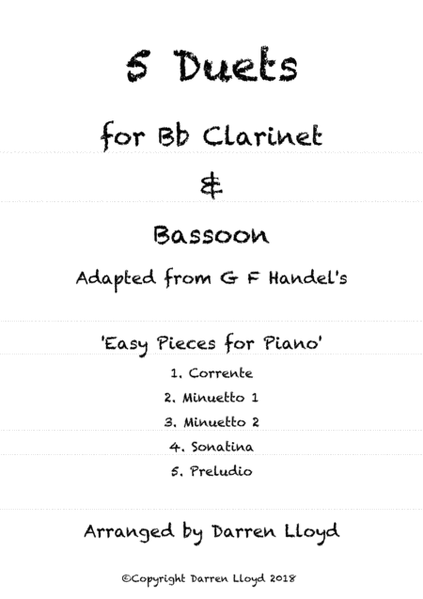 5 duets adapted from Handel's 'Easy Piano Pieces' for Bb Clarinet & Bassoon image number null