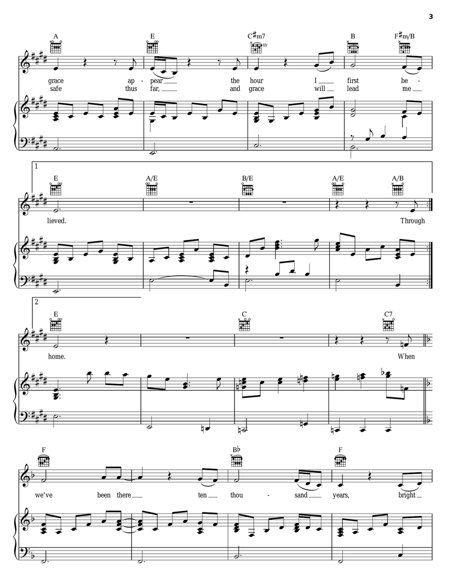 Amazing Grace Amazing Grace Piano, Vocal, Guitar scores gallery preview page 3