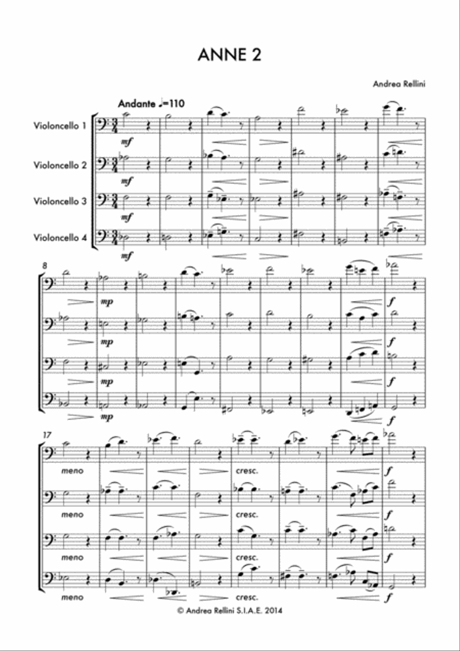 Anne 2 (Cello Quartet) String Quartet scores gallery preview page 2