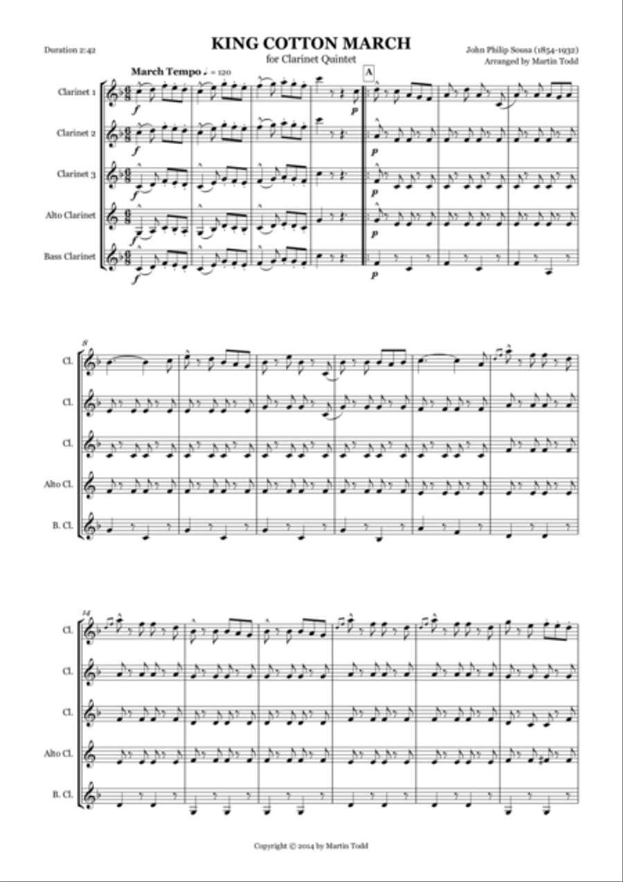 King Cotton March for Clarinet Quintet Clarinet Quintet scores gallery preview page 1