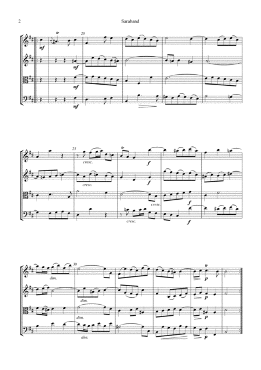 Sarabande Suite 2 BWV 1067 for string quartet String Quartet scores gallery preview page 2