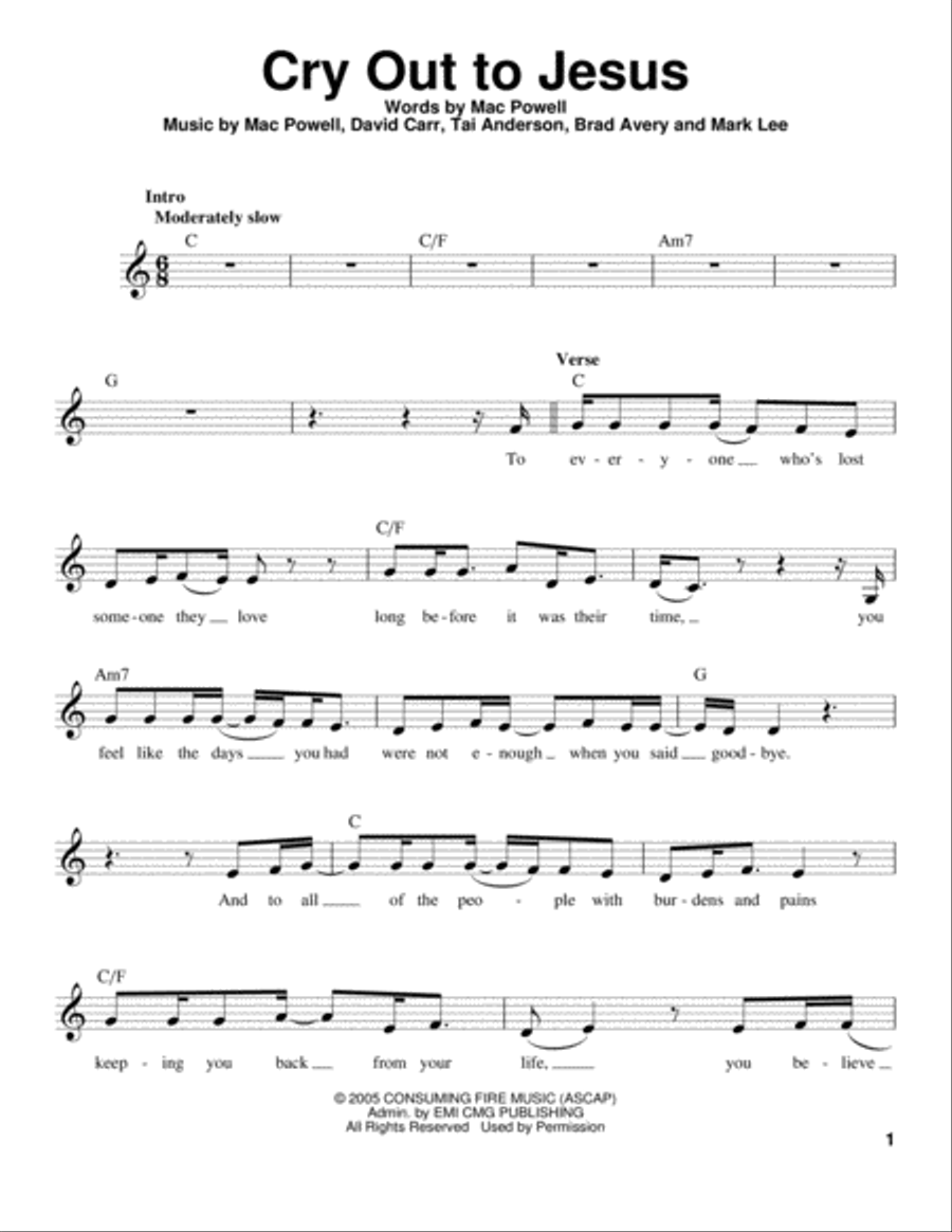 Cry Out To Jesus Voice scores gallery preview page 1