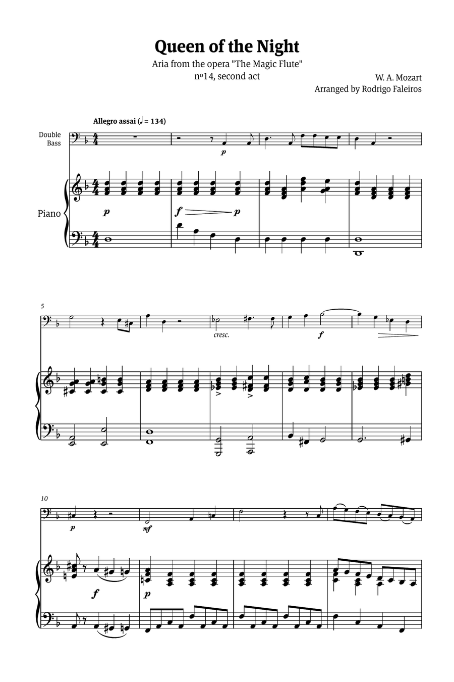 Queen of the Night - for solo double bass (with piano) Chamber Music scores gallery preview page 1
