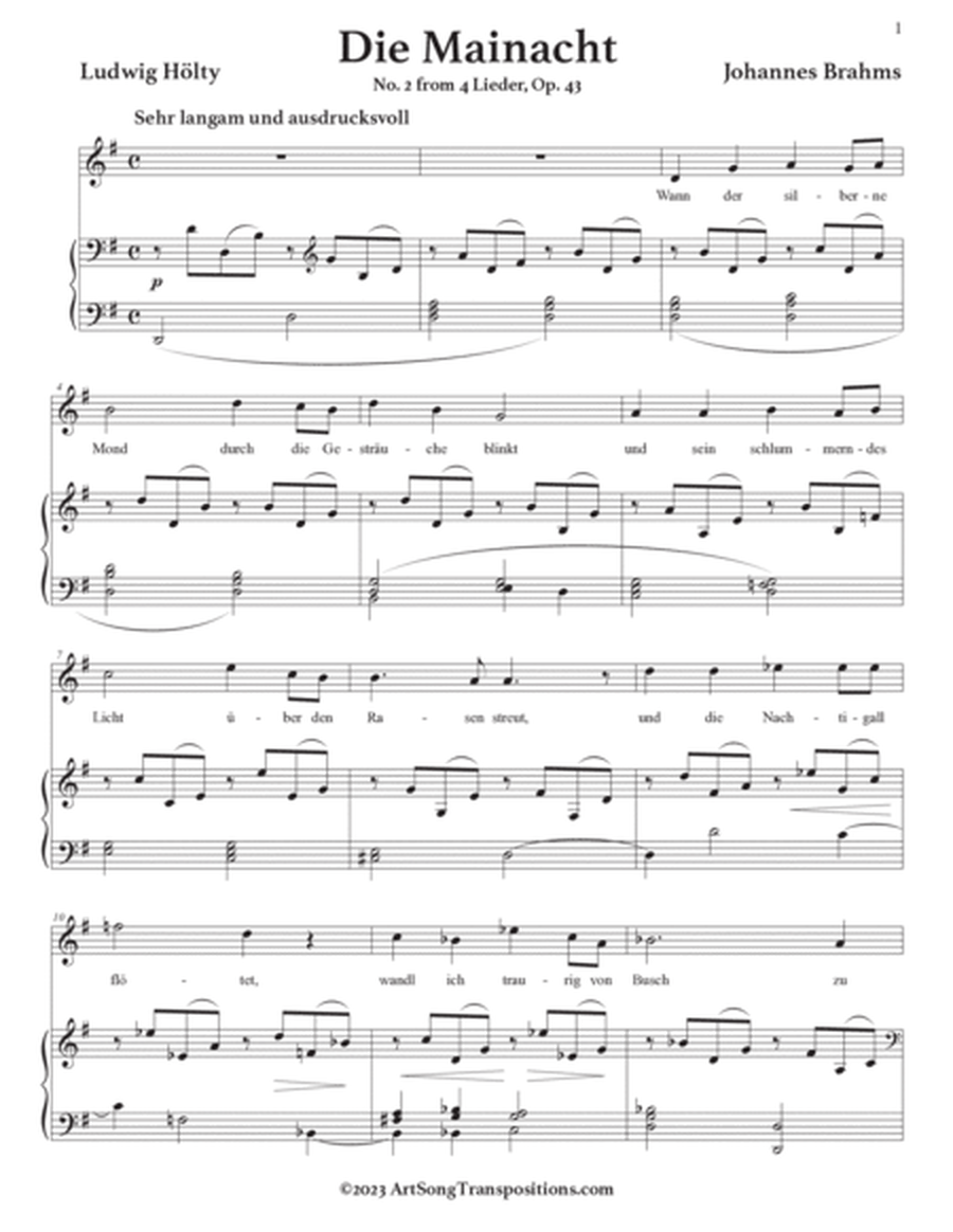 BRAHMS: Die Mainacht, Op. 43 no. 2 (transposed to G major)