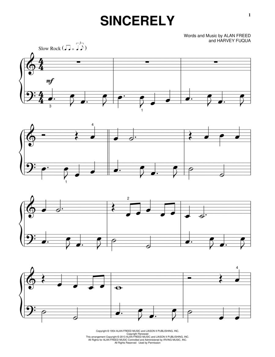 Sincerely Sincerely Easy Piano scores gallery preview page 1