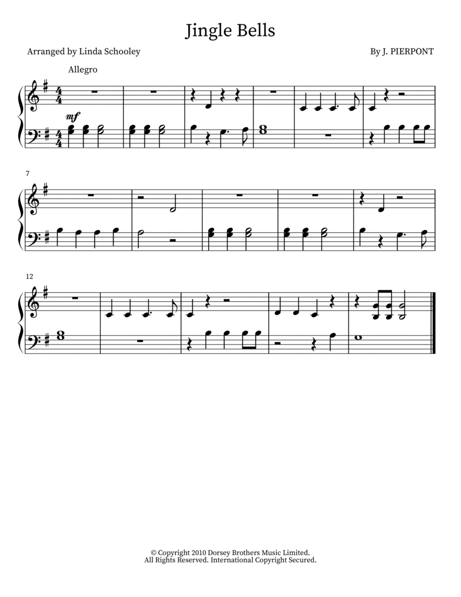 Jingle Bells Jingle Bells Easy Piano scores gallery preview page 1