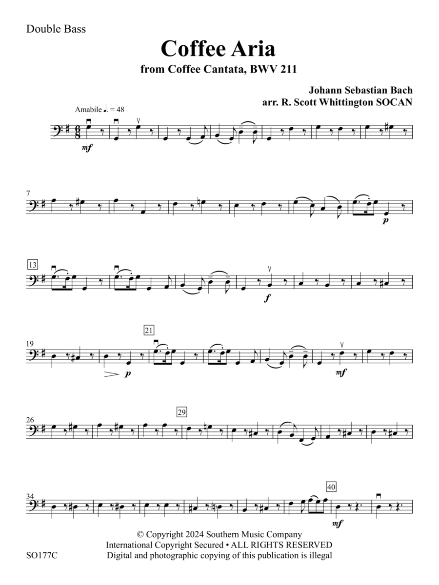 Coffee Aria from Coffee Cantata, BWV 211 - Bass String Orchestra scores gallery preview page 1