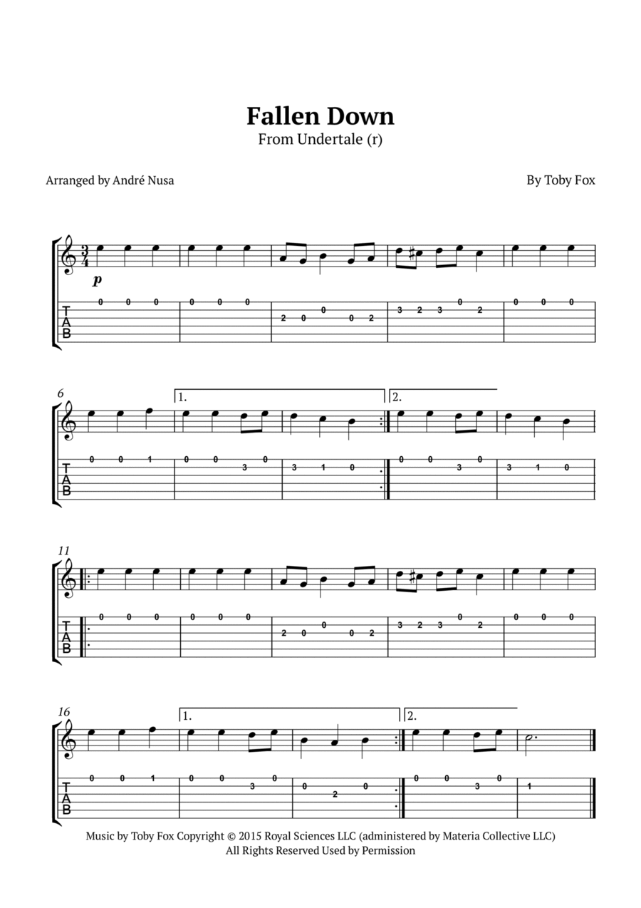 Fallen Down Guitar Tablature scores gallery preview page 1