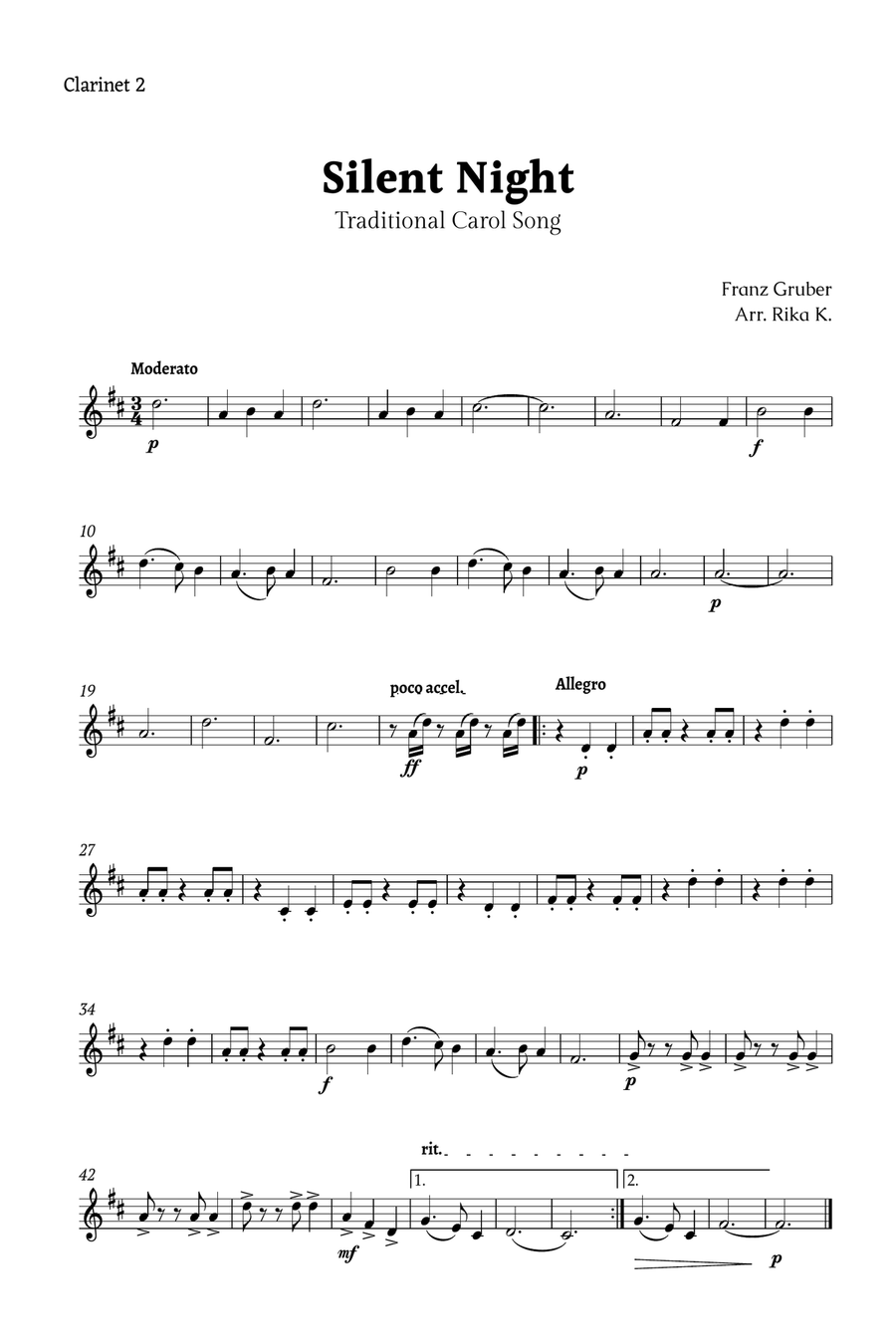 Silent Night for Clarinet Quartet Clarinet Quartet scores gallery preview page 4