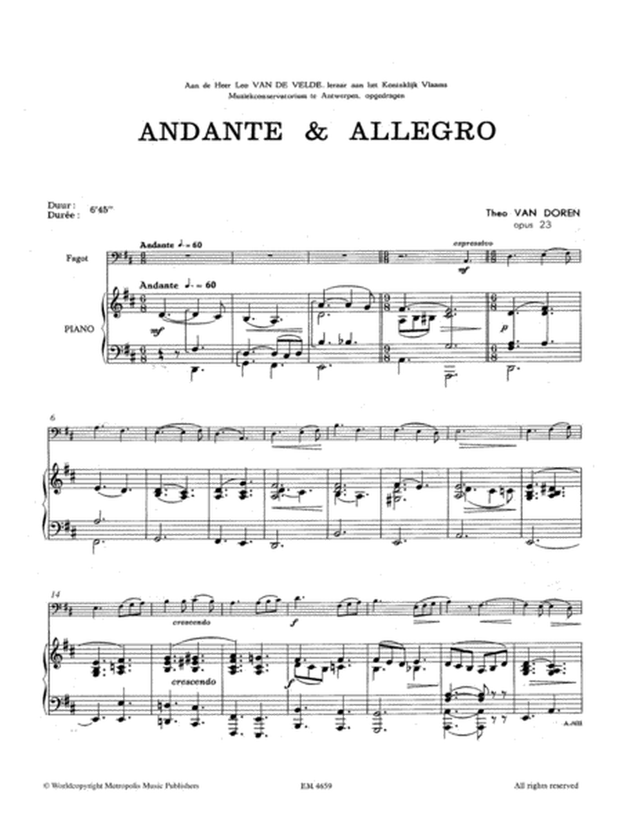 Andante & Allegro, Op.23 for Bassoon and Piano