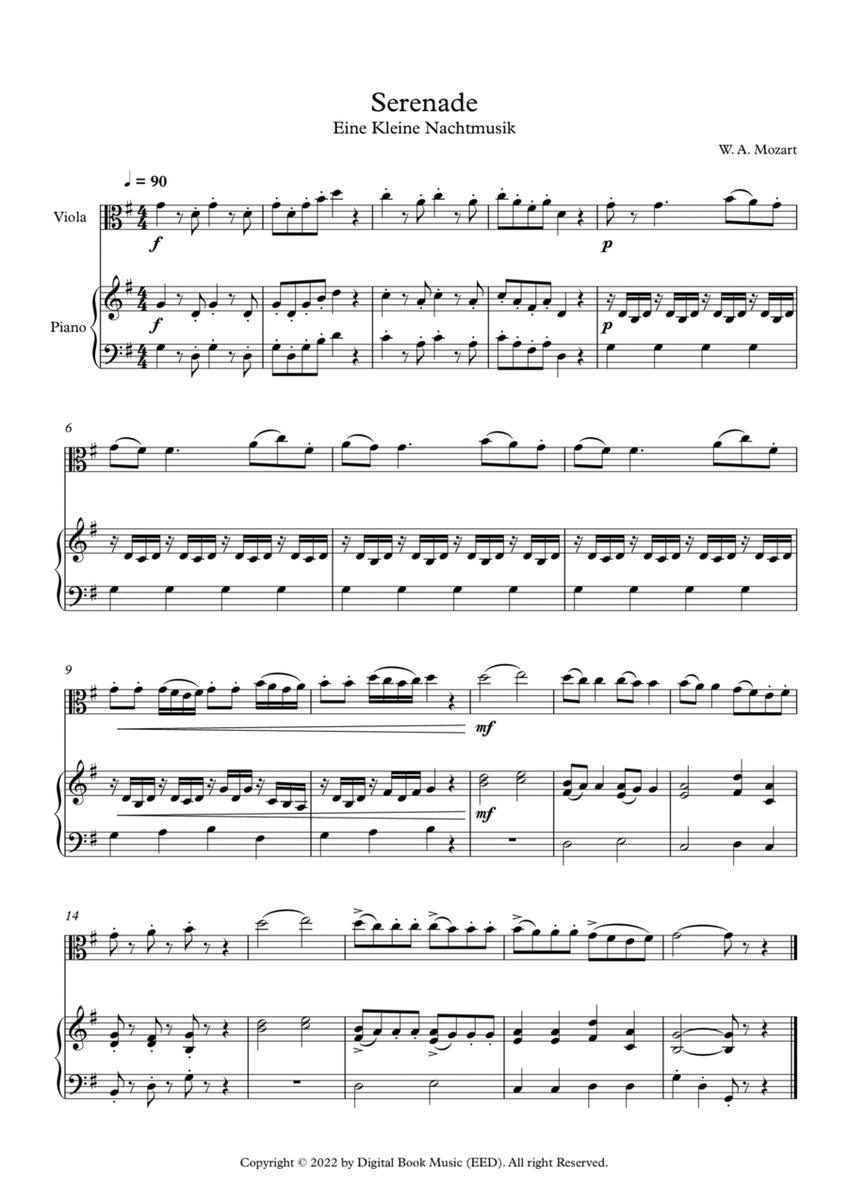 Serenade (Eine Kleine Nachtmusik) - Wolfgang Amadeus Mozart (Viola + Piano) image number null
