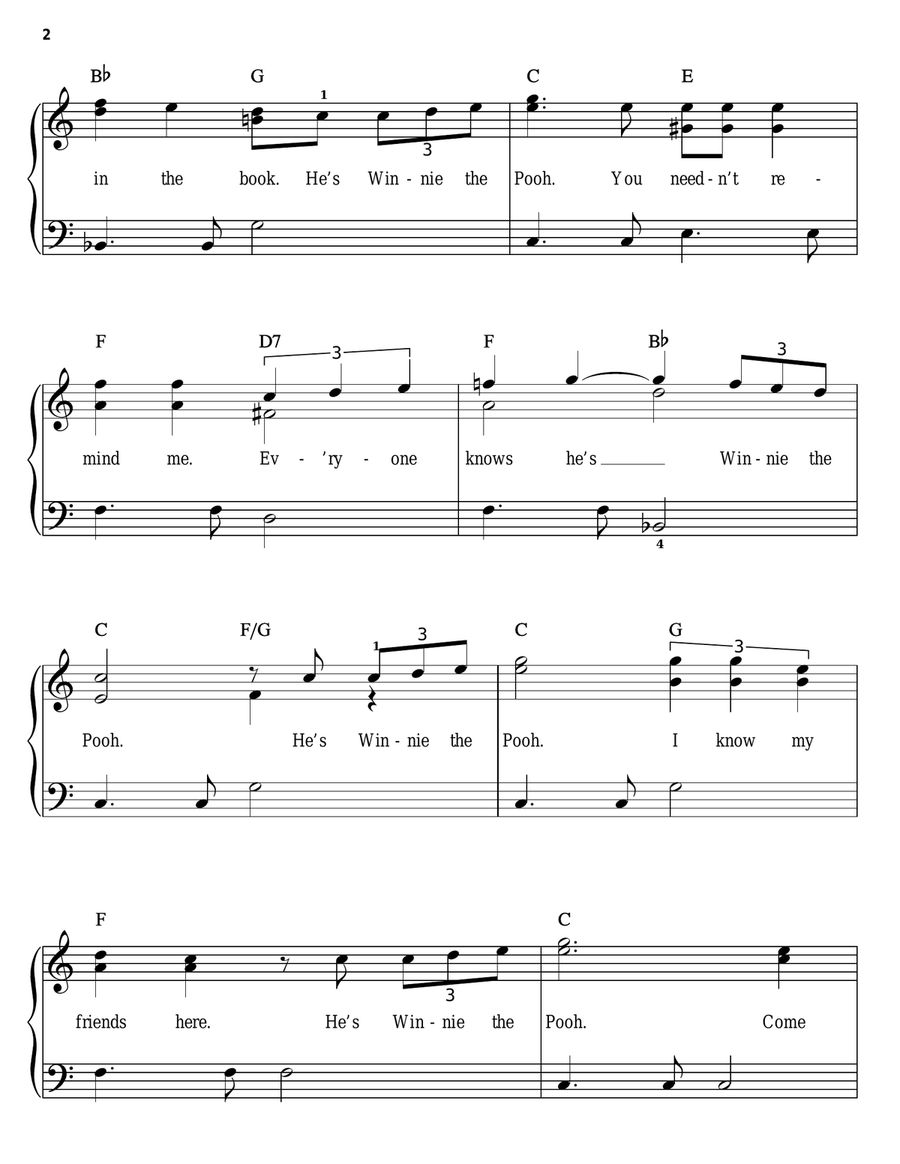 Everyone Knows He's Winnie The Pooh (Book Of Pooh Opening Theme) Easy Piano scores gallery preview page 2