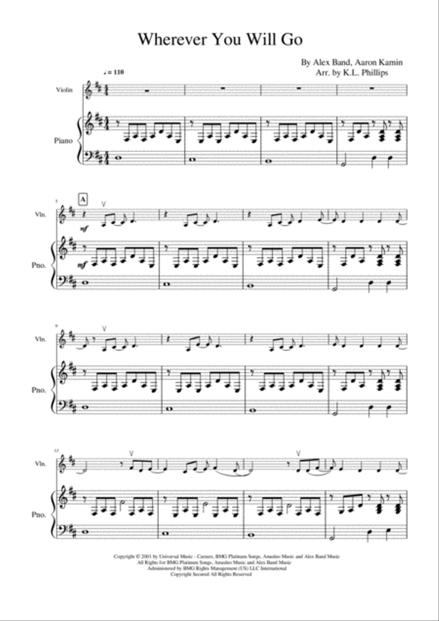 Wherever You Will Go Wherever You Will Go Violin Solo scores gallery preview page 2