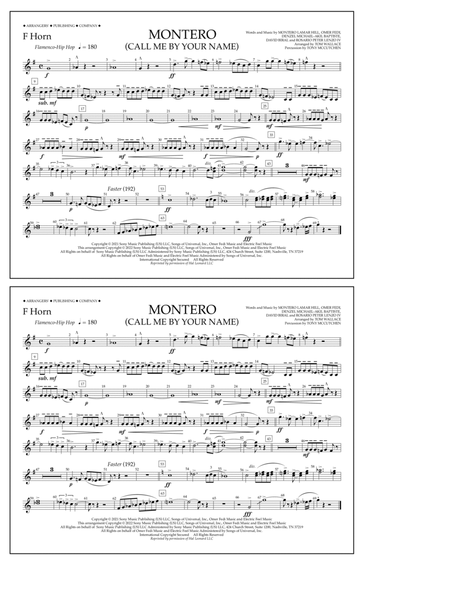 Montero (Call Me By Your Name) (arr. Tom Wallace) - F Horn Marching Band scores gallery preview page 1