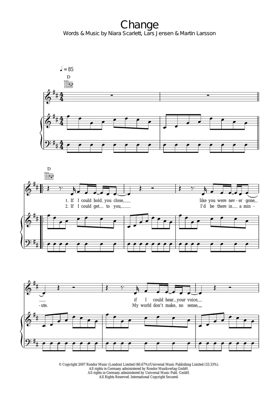 Change Piano, Vocal scores gallery preview page 1