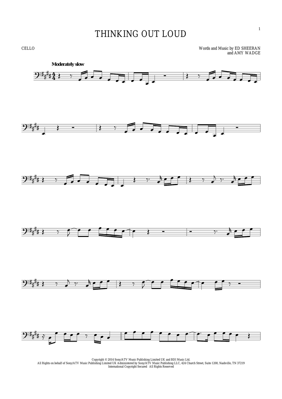 Thinking Out Loud Thinking Out Loud Cello Solo scores gallery preview page 1