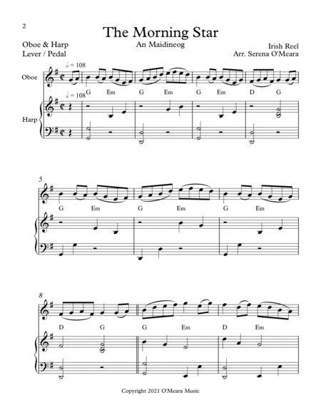 The Morning Star, Duet for Oboe & Harp Oboe - Digital Sheet Music