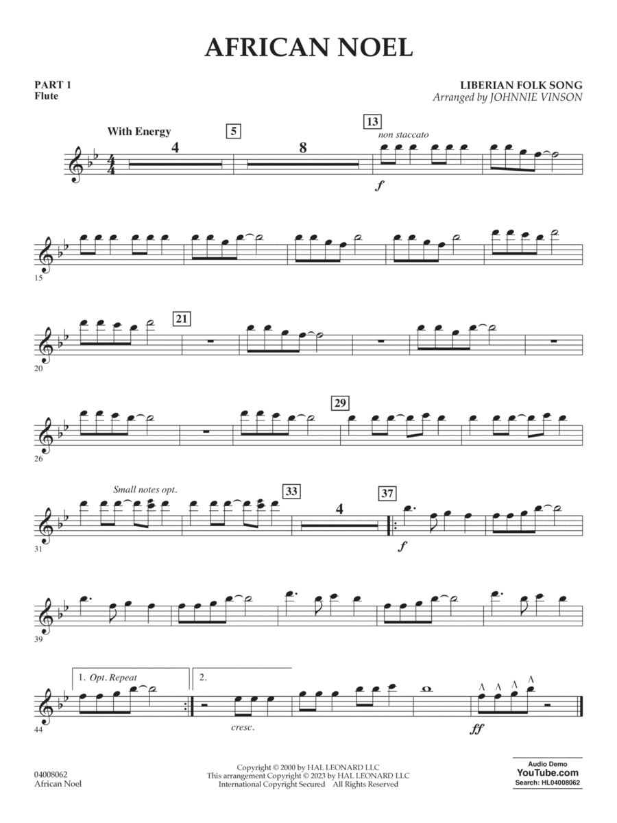 African Noel (arr. Johnnie Vinson) - Pt.1 - Flute Concert Band scores gallery preview page 1